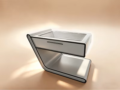 Modern Coffee Table With Unique Glass Top Drawer And Metallic Layered Shelf 3d model