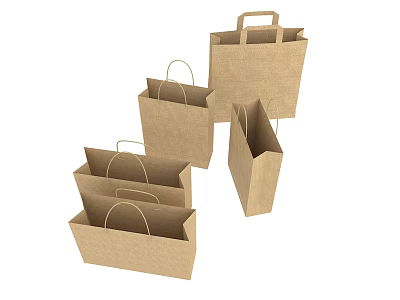 Kraft Paper Shopping Bags With Handles In Various Sizes For Retail Use 3d model Kraft Paper Shopping Bags With Handles In Various Sizes For Retail Use 3d model