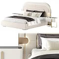 Modern Double Bed with Upholstered Headboard Luxury Pillows and Bedding Nightstands with Lamps