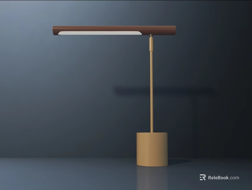 Modern Minimalist Desk Lamp With Sleek Rectangular Shade Thin Wooden Pole And Cylindrical Base 3d model