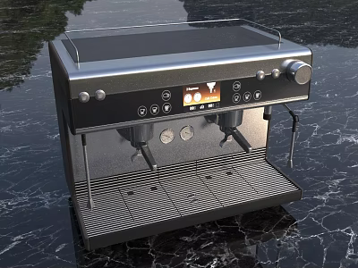 Modern Black And Silver Espresso Machine With Digital Display And Control Knobs On Marble Countertop 3d model