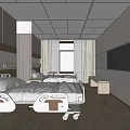 Modern Ward Double Ward Dark Wood 3d model
