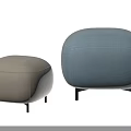 Modern Two Light Beige And Light Blue Ottomans With Black Slim Legs 3d model