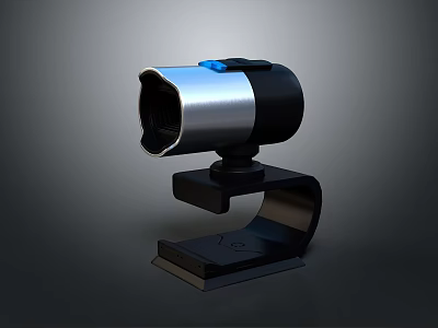 Black And Silver Webcam With Adjustable Stand HD Lens And Blue Accent 3d model