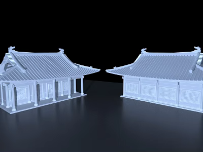 Two Traditional Chinese Architecture Models With Tiled Roofs And Overhanging Eaves 3d model