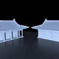 Two Traditional Chinese Architecture Models With Tiled Roofs And Overhanging Eaves