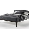 Modern Minimalist Double Bed With Wooden Frame Gray Bedding And Pillows 3d model