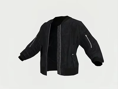 Black Bomber Jacket With Zip Pockets And Simple Casual Design 3d model