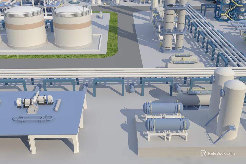 Advanced Industrial Equipment In Plant With Storage Tanks Pipes Robotic Arm And Platforms 3d model 