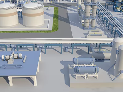 Advanced Industrial Equipment In Plant With Storage Tanks Pipes Robotic Arm And Platforms 3d model