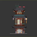 Traditional Chinese Three Story Pagoda Model With Red Lanterns And Tiled Roof