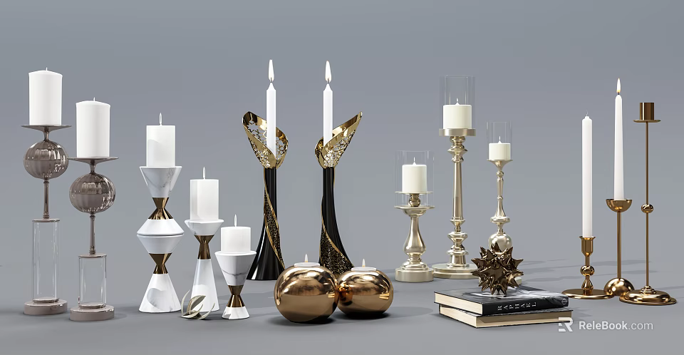 Various Decorative Candle Holders With Modern Design Gold Black White Styles And Round Bases 3d model 