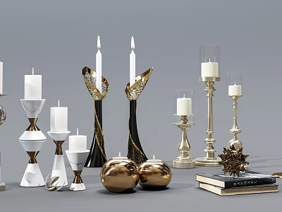 Various Decorative Candle Holders With Modern Design Gold Black White Styles And Round Bases 3d model