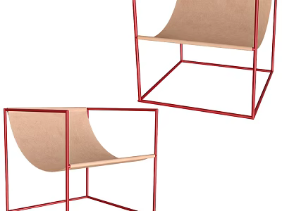 Modern Accent Chair With Red Metal Frame And Wooden Seat Design 3d model
