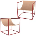 Modern Accent Chair With Red Metal Frame And Wooden Seat Design