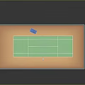 3D Model of Tennis Court With Green Fence Orange Surface and Net