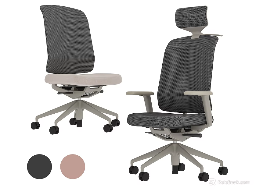 Modern Office Chairs with Mesh Back Light Seat Cushion and Color Options for Home Office 3d model 