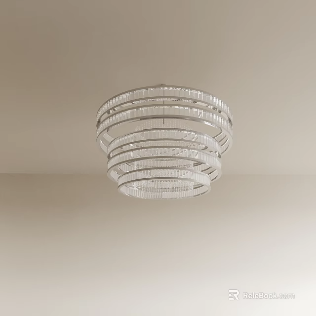 Modern Multi tiered Circular Chandelier with Silver Metal Frame and Crystal Accents 3d model 