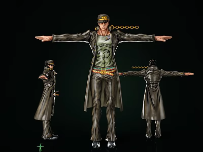 Game Movie Character Wearing Long Coat And Hat With Chain In Multiple Standing Poses 3d model