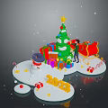 Modern Christmas Scene With Decorated Tree Colorful Gifts Red Sleigh Snowman And 2023