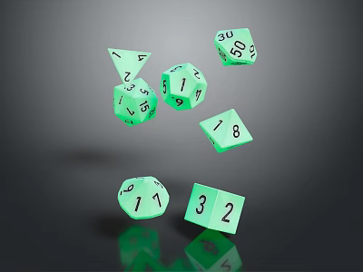 Floating Green Dice For Board Game Entertainment With Clear Numbers And Visible Sides 3d model