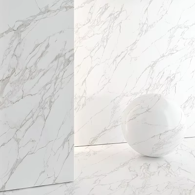 White Marble Components With Sphere And Textured Wall Design 3d model