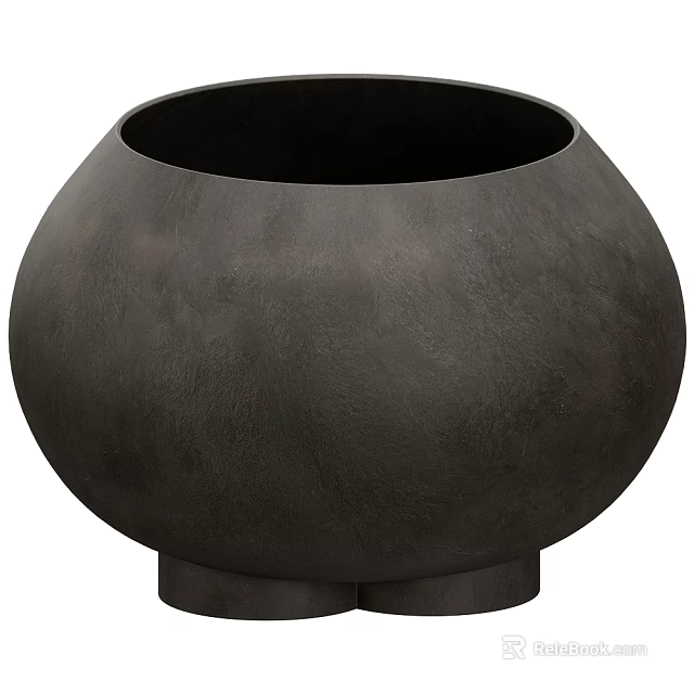 Black Matte Textured Ceramic Vessel With Round Spherical Shape And Solid Base 3d model 