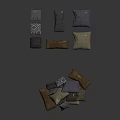 Furniture Decorative Pillows In Gray Blue Tones With Patterned Designs And Stacked Arrangement