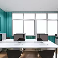 Container Office Interior With Desks Computers Chairs Windows And Wall Decorations