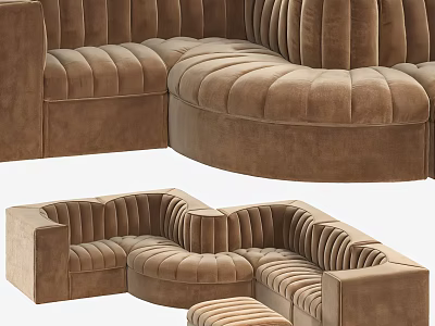 Brown Curved Leisure Sofa Set With Velvet Upholstery And Comfortable Seating 3d model
