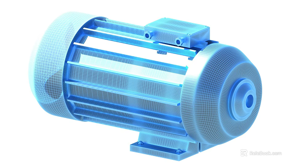 Blue Industrial Electric Motor With 3D Mesh Housing Fan Cover And Base 3d model 