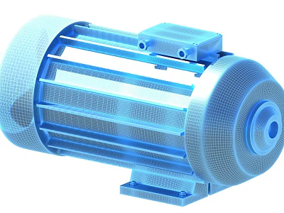 Blue Industrial Electric Motor With 3D Mesh Housing Fan Cover And Base 3d model