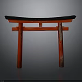 Red Traditional Japanese Torii Gate With Black Top And Wooden Frame