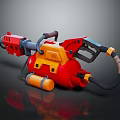 Vibrant Red And Yellow Mechanical Weapon 3D Model With Heavy Duty Pipes And Tank