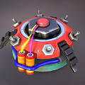 Futuristic Mechanical Weapon Featuring Circular Design Colorful Components And Metal Casing