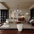 Modern Living Room Interior With Dark Bookshelves Sofa Coffee Table And Pendant Lighting