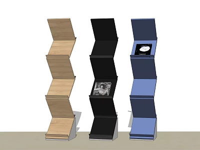 Modern Bookcase Design With Three Different Colors And Open Layered Shelves 3d model