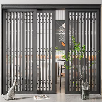 New Chinese style sliding door solid wood sliding door 3d model