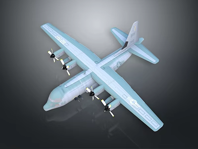 Advanced Space Transport Aircraft With Four Propellers Light Blue Fuselage And Wings 3d model