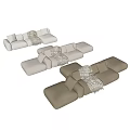 Modern Brown and White Sectional Sofas with Throw Pillows and Fringed Blanket 3d model