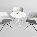 Modern Round White Table with Three Gray Chairs Metal Legs and Notebook 3d model