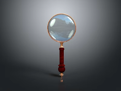 Classic Magnifying Glass With Gold Frame And Red Wooden Handle For Daily Use 3d model
