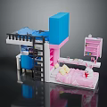Kids Bedroom Furniture Set With Bunk Bed Pink Blue Design Desk Chair Bookshelf Rabbit Toy