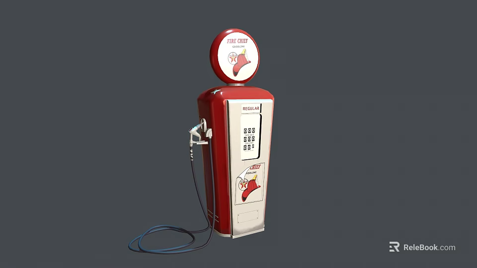 Vintage Helleson Gas Pump With Red White Design And Circular Top Sign 3d model 