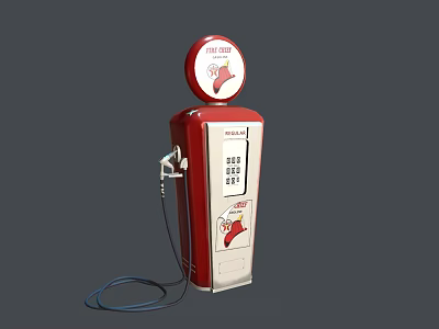 Vintage Helleson Gas Pump With Red White Design And Circular Top Sign 3d model