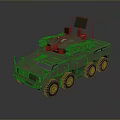 Green Military Tank with Six Wheeled Design and Mounted Weapon Antenna System