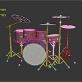 Red Drum Set with Multiple Drums Cymbals and White Stands
