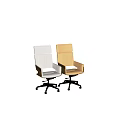 Black and Brown Leather Office Chair With Wooden Frame Metal Base and Wheels