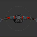 Futuristic Cyborg Character In Red Silver Armor With Extended Arms And Mechanical Design