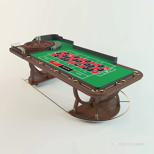Elegant Roulette Entertainment Table With Green Felt Surface Wooden Frame And Number Layout 3d model 